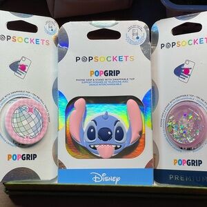 PopSocket PopGrip Disney Stitch, pink see through, & pink disco ball